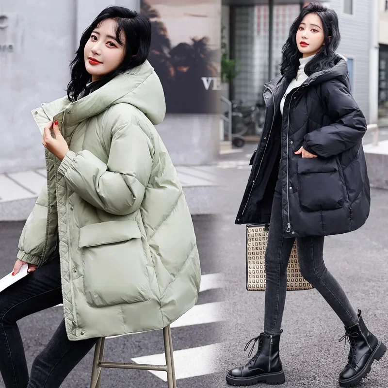 2022 Autumn and Winter Hooded Down Jacket Women's Long Fashion Casual Jacket