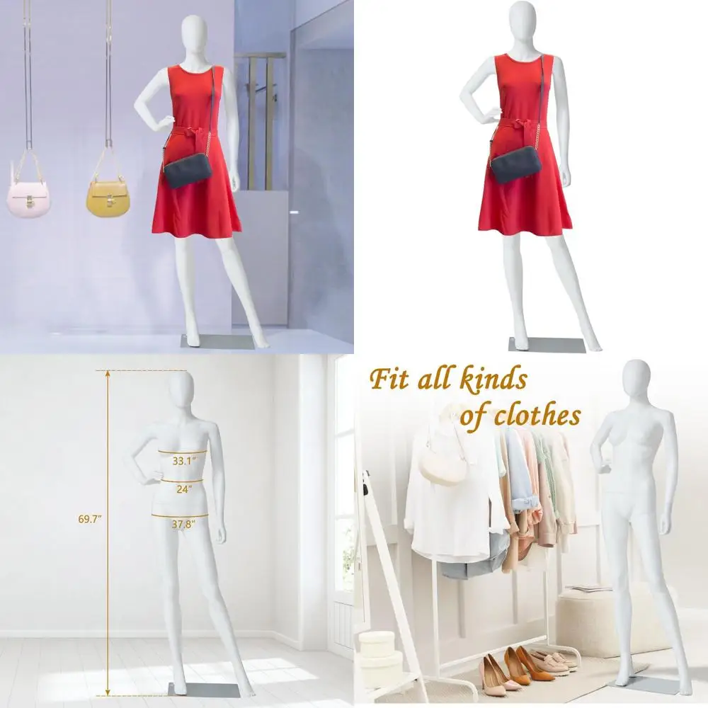 

Adjustable Female Full Body Mannequin with Metal Base for Fashion Store Displays, White