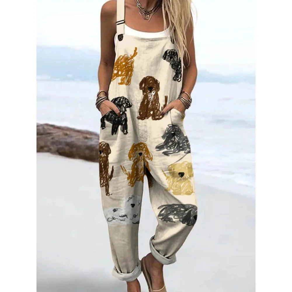 Damen-Overall mit verstellbarem Riemen, süßer Schaf-Bauernhof-Overall, bedruckter Overall für Bauernhof-/Freizeitausflüge, leichte, atmungsaktive Streetwear