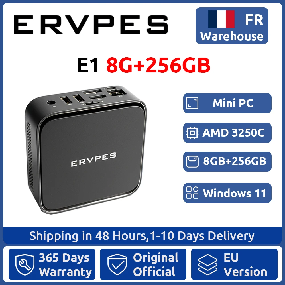 ERVPES E1 Mini PC AMD Ryzen 3 3250C 8GB DDR4 256GB SSD Windows 11 Pro Dwuzakresowe Wi-Fi BT5.2 Komputer biurowy Mini PC