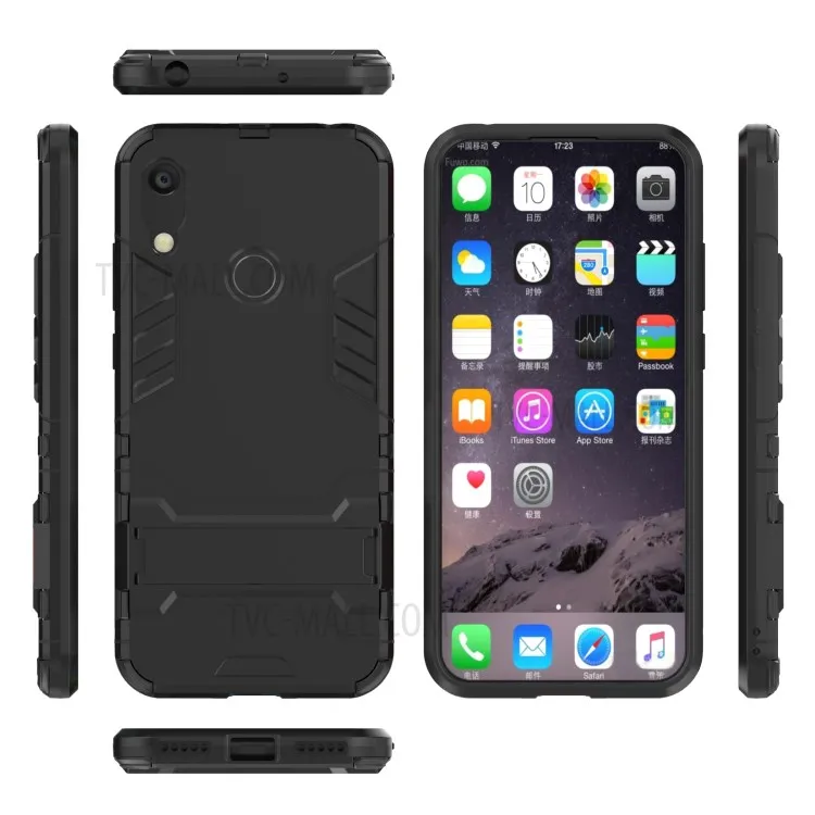 

For Huawei Honor 8A / Y6 (2019, with Fingerprint Sensor) / Y6 Prime (2019) Cool Guard Kickstand PC + TPU Hybrid Phone Case - Bla