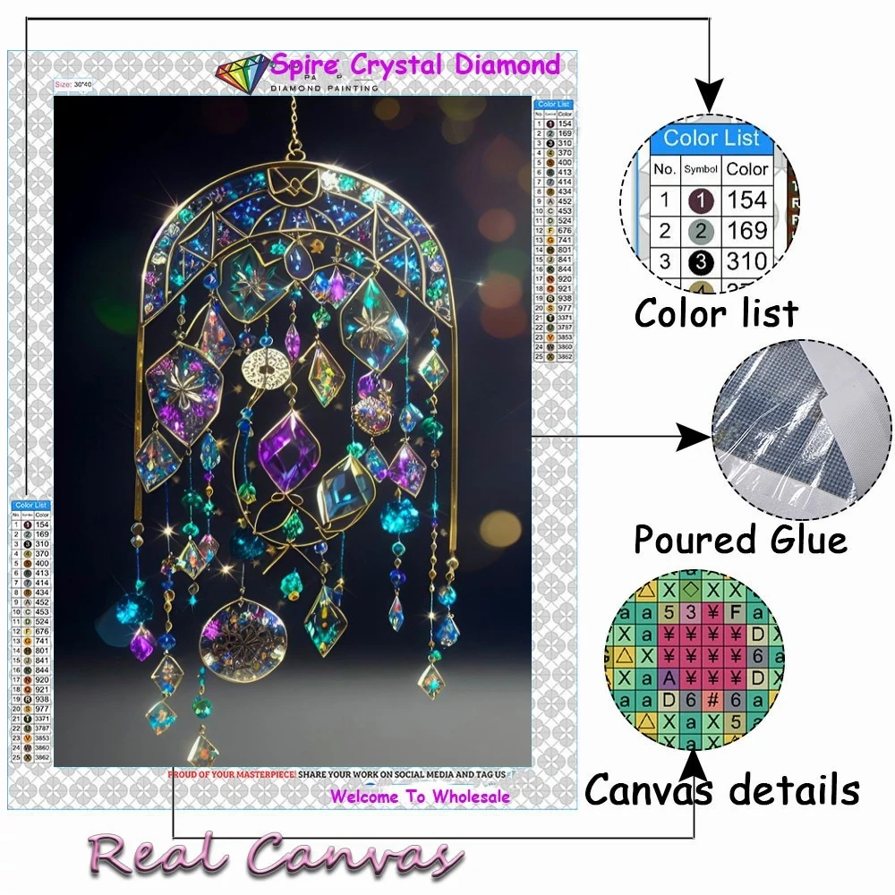 Stained Glass Crystal Diamond Painting Wind Chimes Angel Tears 5D Diy Art Full Drill Embroidery Cross Stitch Home Deccor Gift