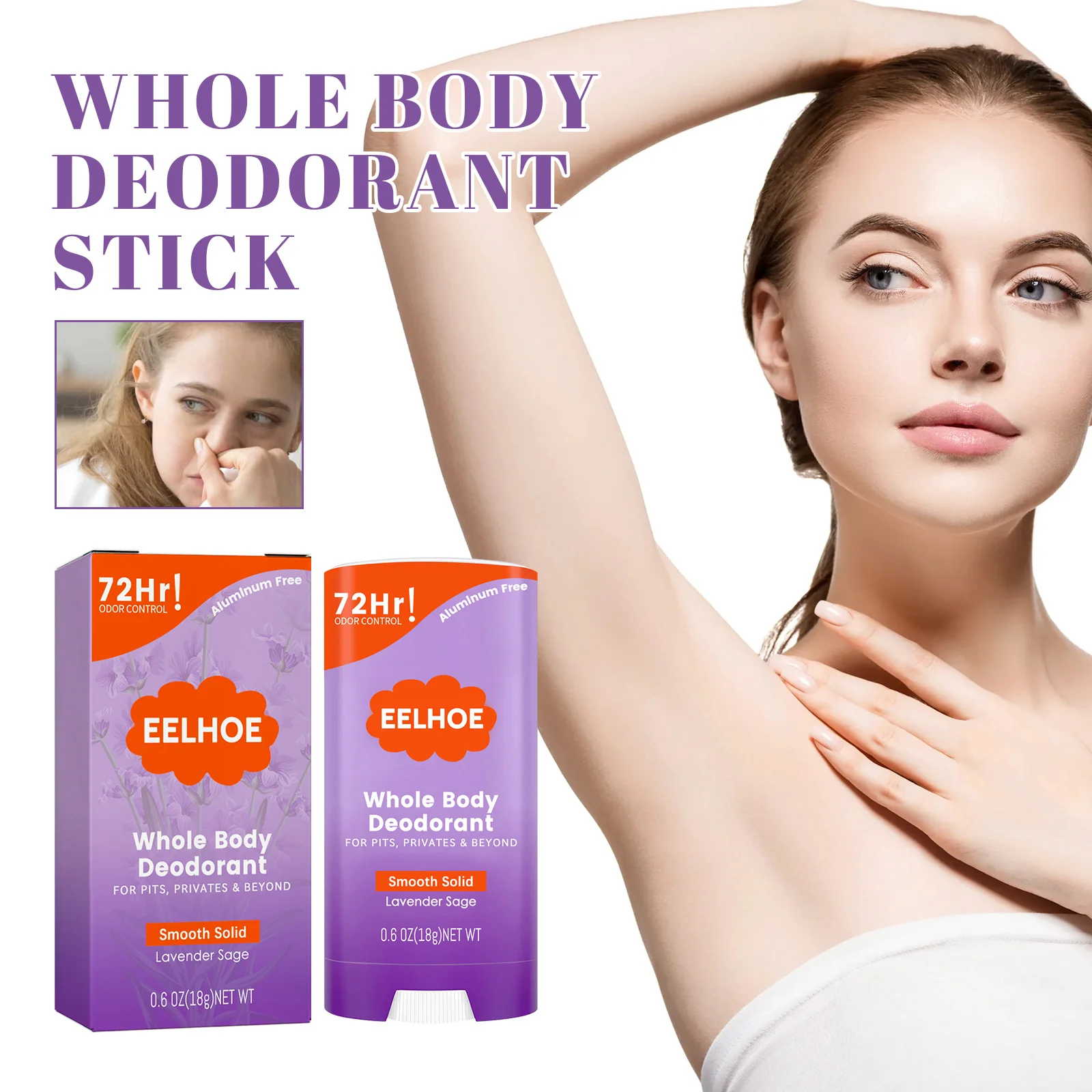 EELHOE Body Care Stick Full Body Deodorant Smooth Solid Stick 72 Hour Odor Control Stay Fresh Fade Body Odor Cover Up 18 Grams