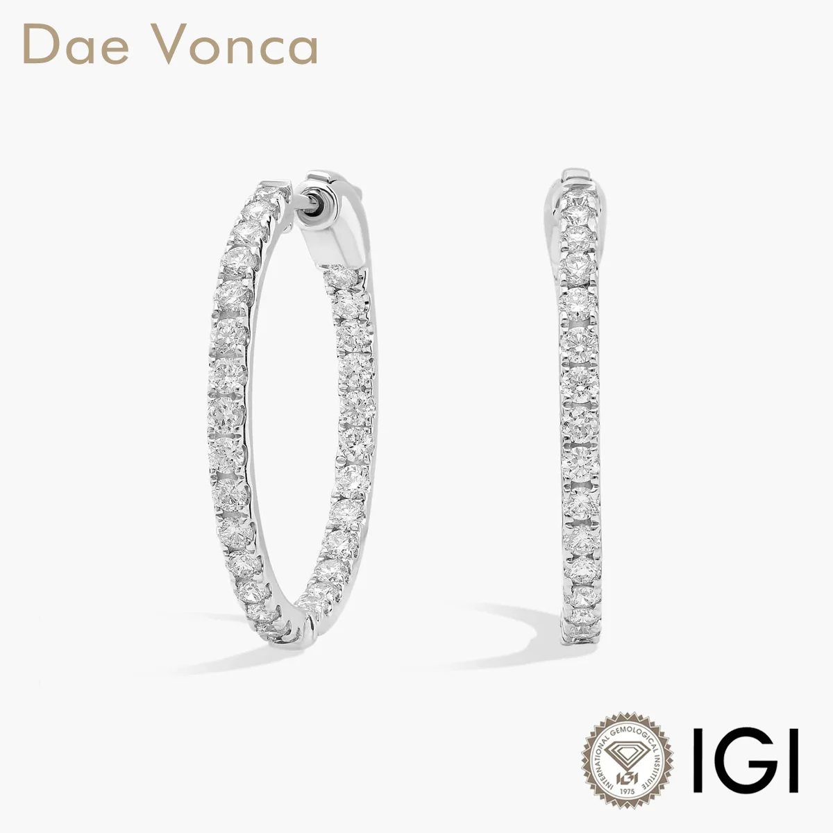 Dae Vonca Total 1ct Inside Out Lab Grown Diamond Round Hoops, 3/4 Inch Diameter In PT950/14K/18K White Gold