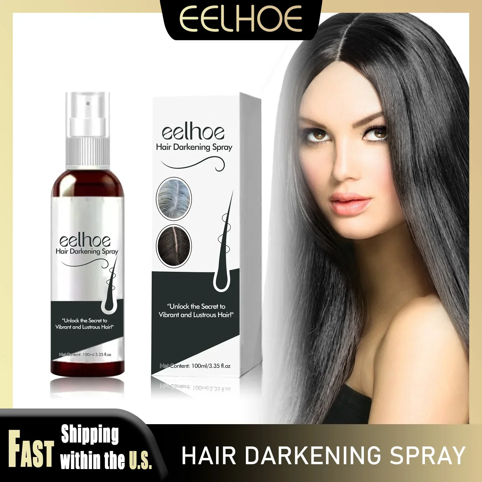 

EELHOE 100ml Hair Darkening Spray Strengthen Hair Roots Natural Nourish Gray White Hair Remover Moisturizing for All Hair Types