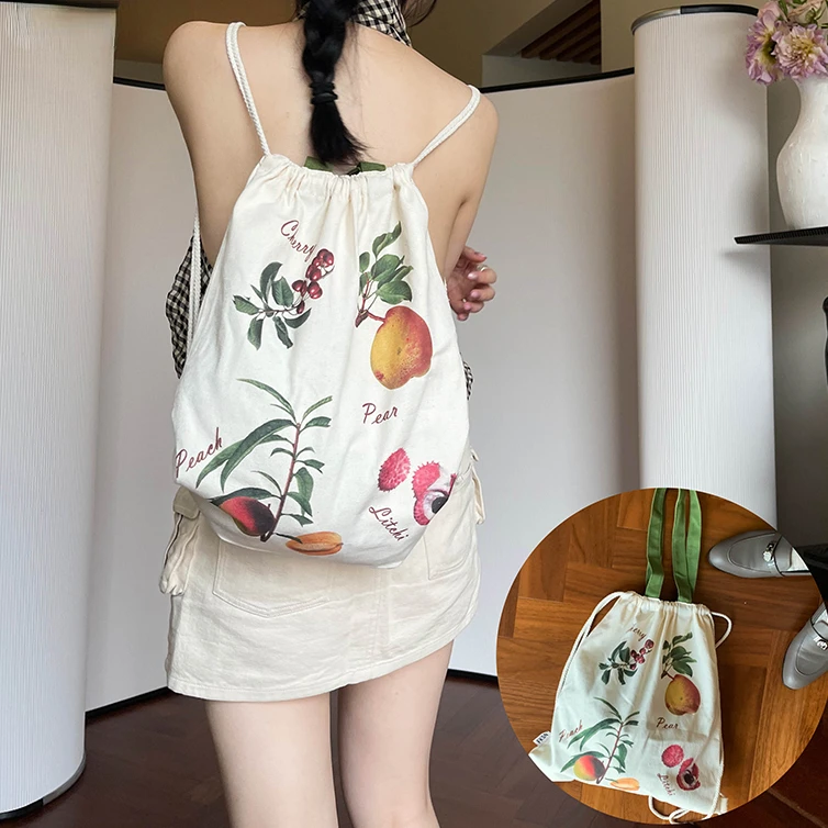 

Deisgn Niche Elegant Canvas Bag Hand Bill of Lading Shoulder Fruit Basket Printed Backpack 2024 New Casual Shoulder Bags