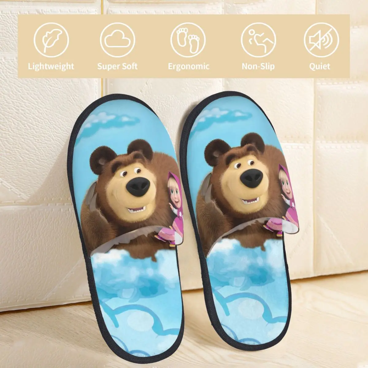 Cute Cartoon M-Masha And Bear Plush Slippers Bedroom Soft Household Fur Slides Slippers Non-slip