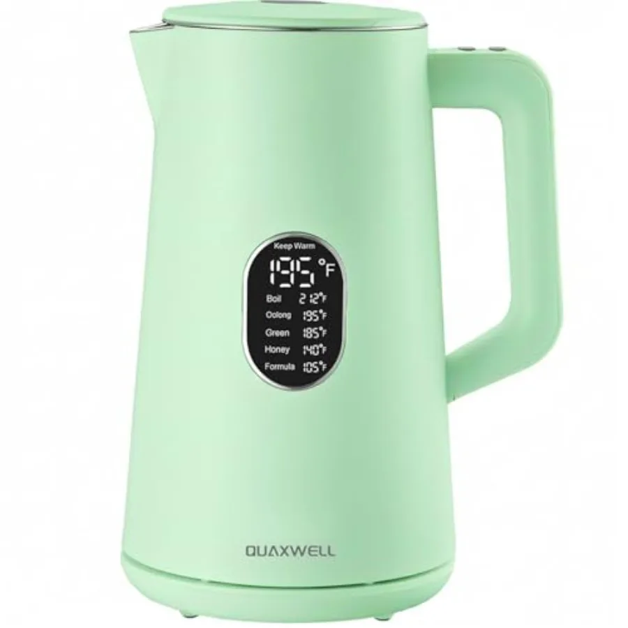 

Электрический чайник 1.5 л из нержавеющей стали с двойными стенками, с функцией Cool Touch, зеленый, быстрое кипячение, 5 температурных режимов, LED-дисплей, автоматическое отключение