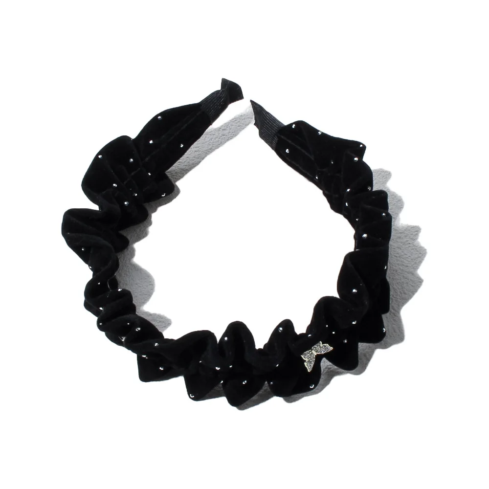 Velvet Butterfly Dot Diamond Headband for Women Ins High-end Hair Accessories High Cranial Top Pressure Headband
