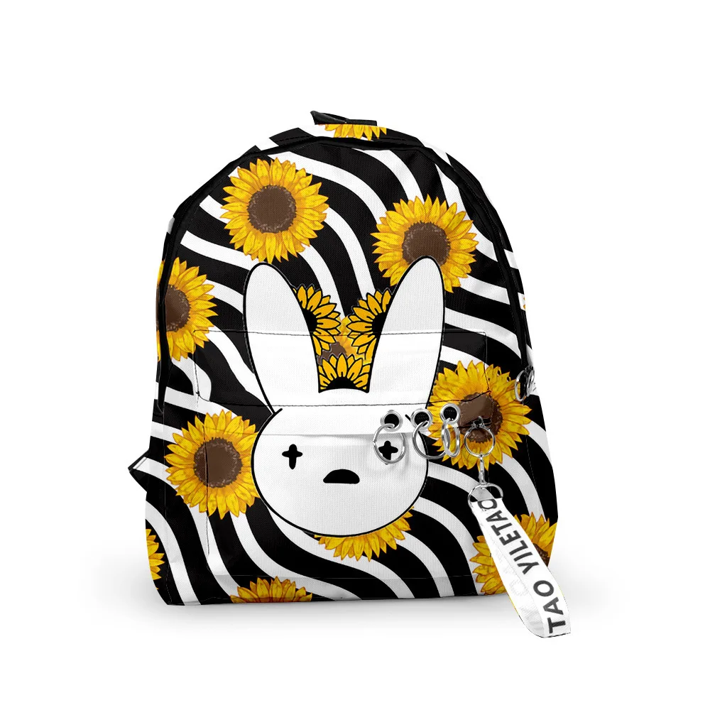 Mochilas Harajuku populares y divertidas de Bad Bunny, mochilas escolares para alumnos, llaveros con estampado 3D, mochilas pequeñas impermeables Oxford