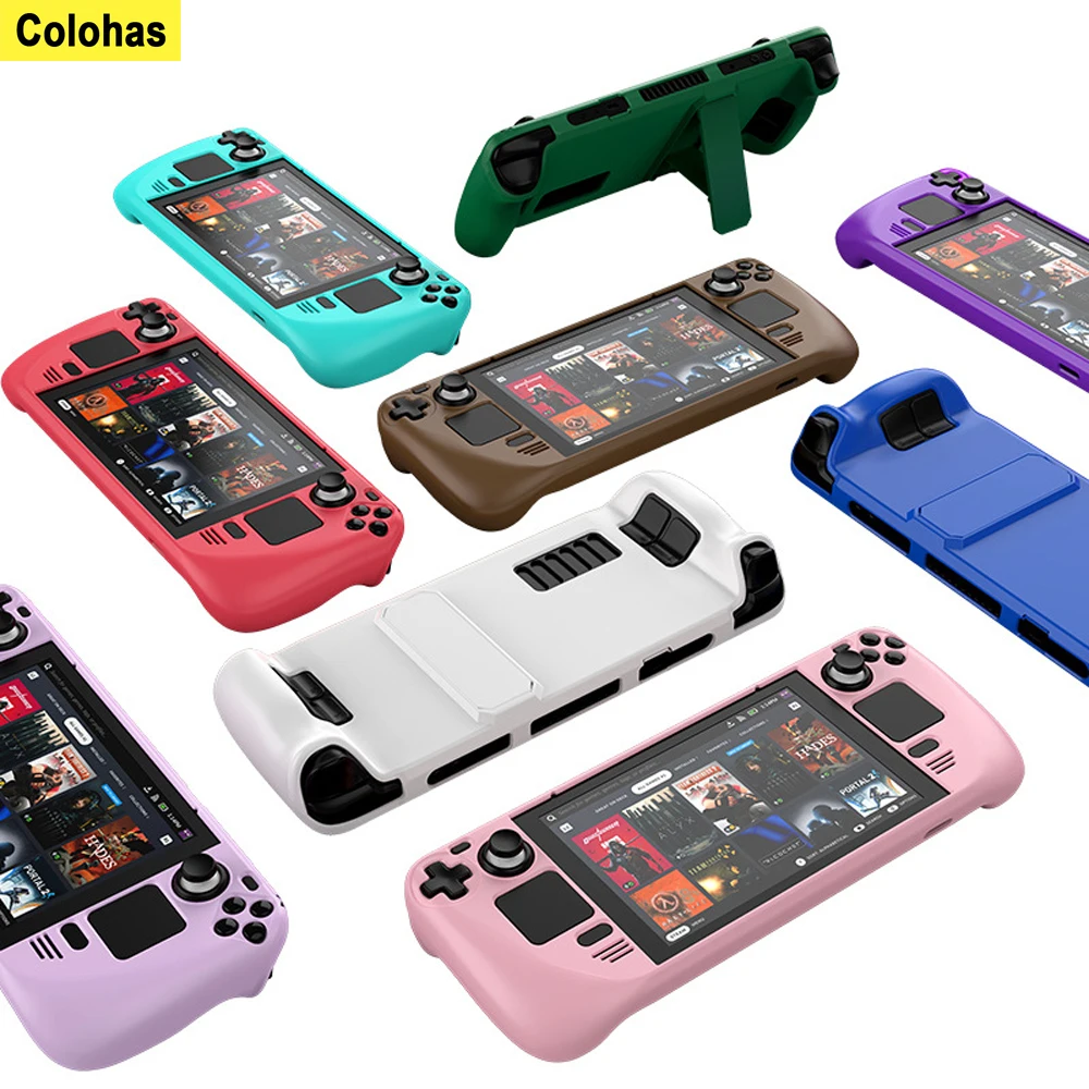 Full Protective Case for Steam Deck/OLED Game Console Cover Shell with Bracket Shockproof Frame Protector Stand Non-slip Cover