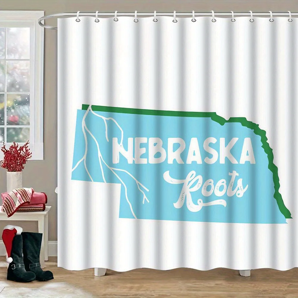 

1pc Nebraska Roots Shower Curtain - Thickened Polyester Fabric with Hooks, "Nebraska Roots" Design, Machine Washable, Ideal for