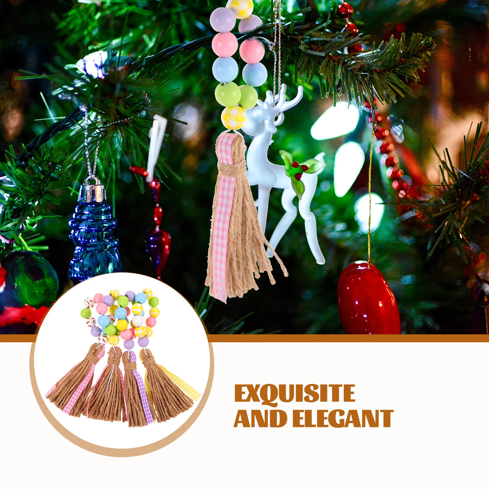 

4Pcs Wooden Beads Napkin Rings Festival Decor Creative Wear-Resistant Holder for Easter Dining Table Centerpieces