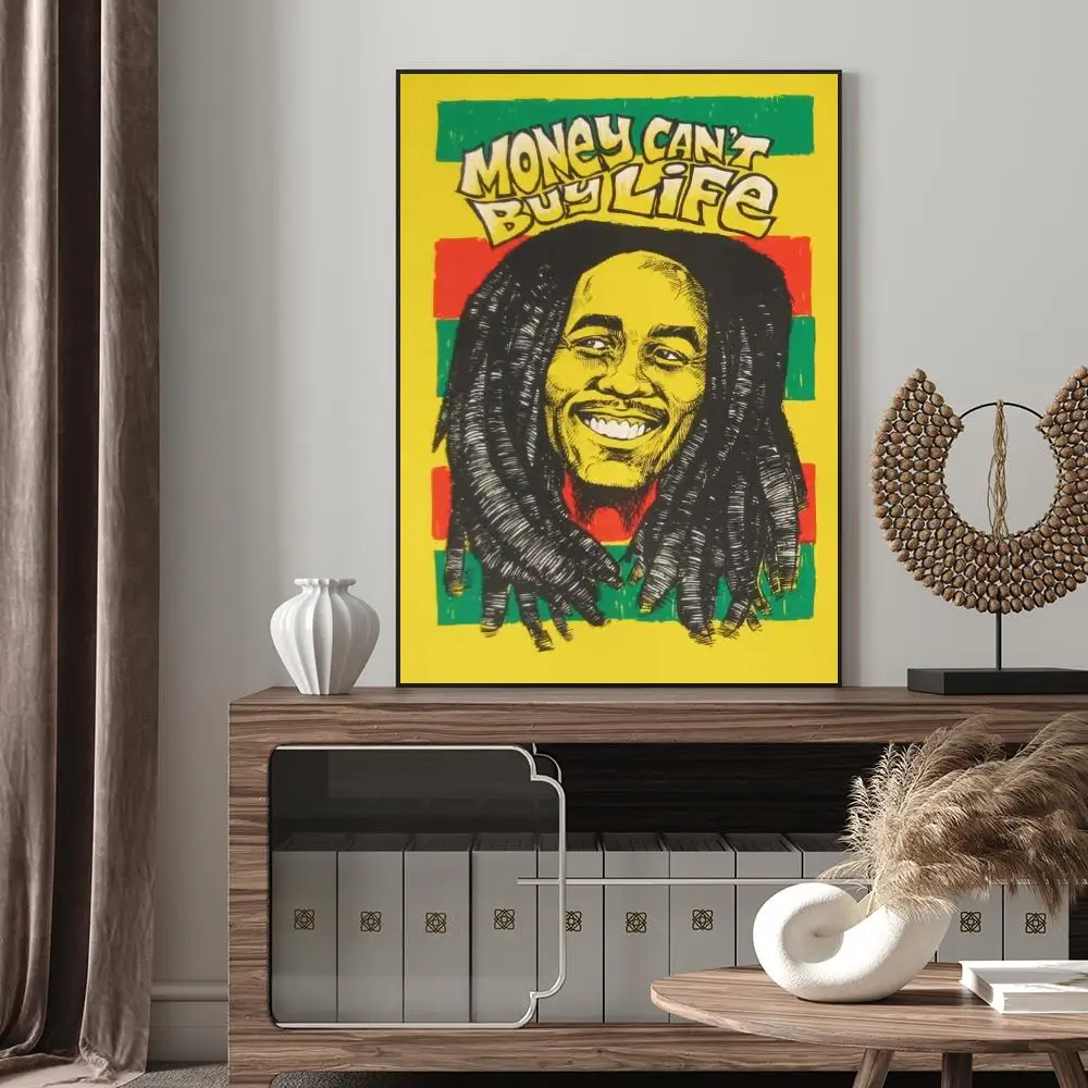 1PC Rapper Singer Self-adhesive Bob Marley Decoration Poster Art Waterproof Paper Sticker Coffee House Bar Room Wall Decor