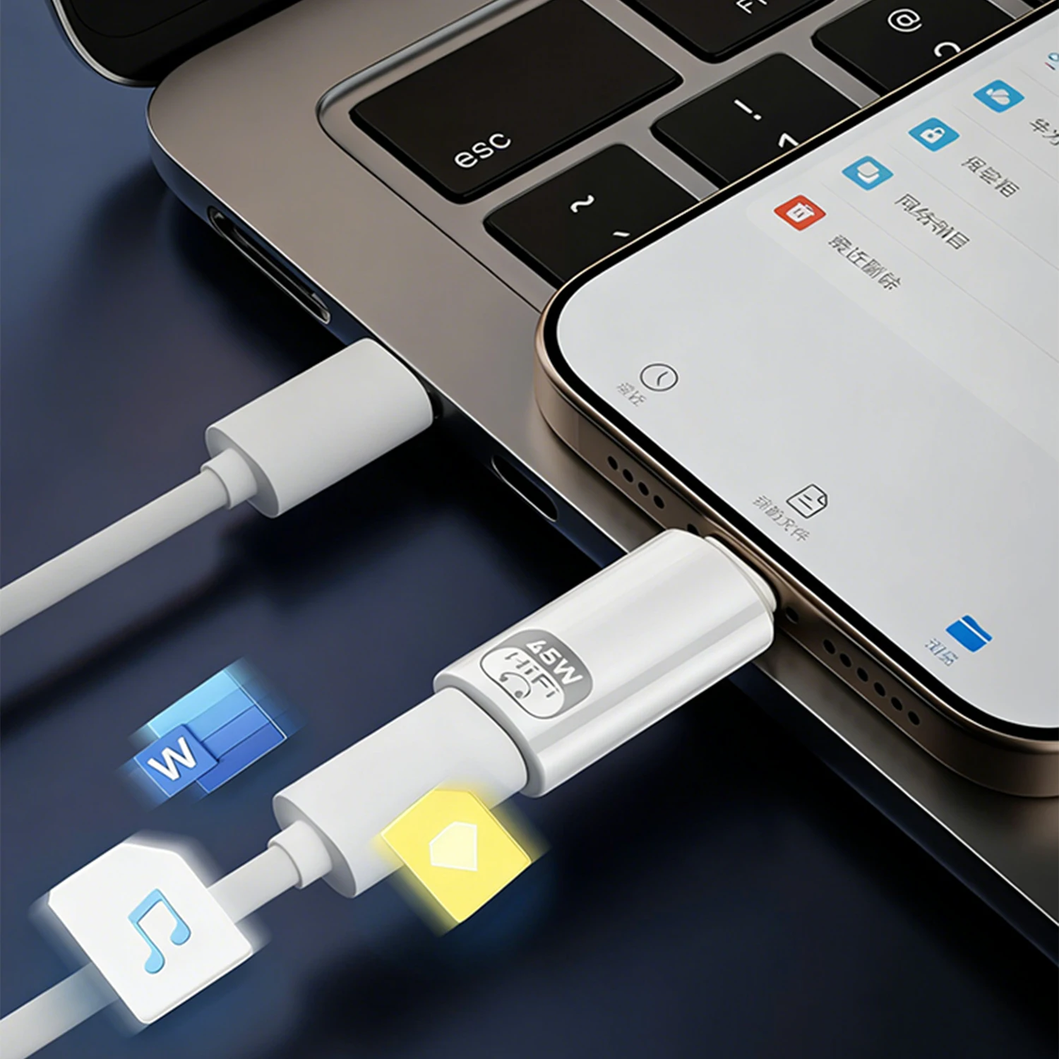 2x USB Type C to iOS Adapter 45W PD Fast Charger Universal for iPhone iPad Calling Music Wire Control Recording Audio Converter