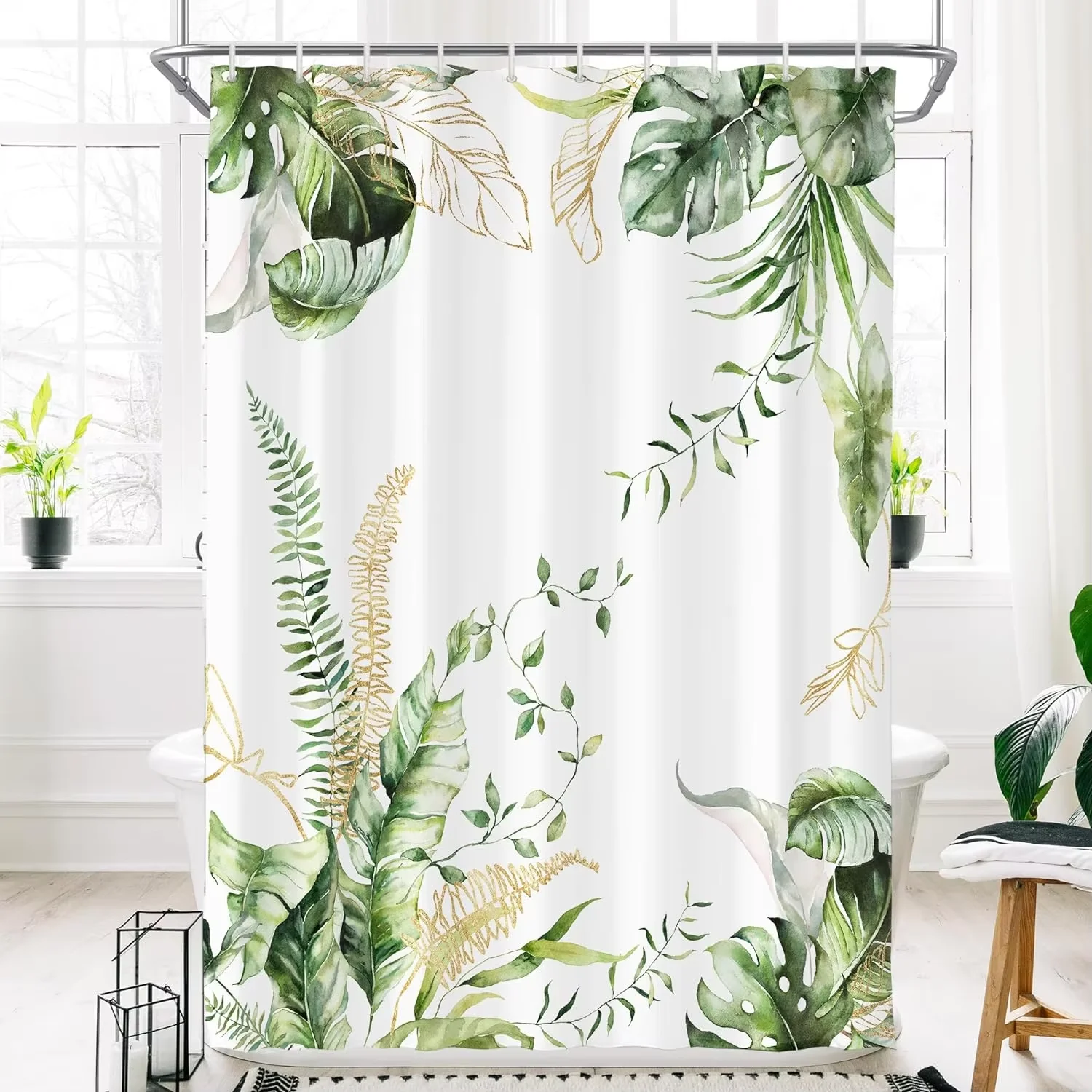 

Watercolour Botanical Floral Leaf Shower Curtain Polyester Fabric Washable Bathroom Curtains,Home Decoration With Hooks