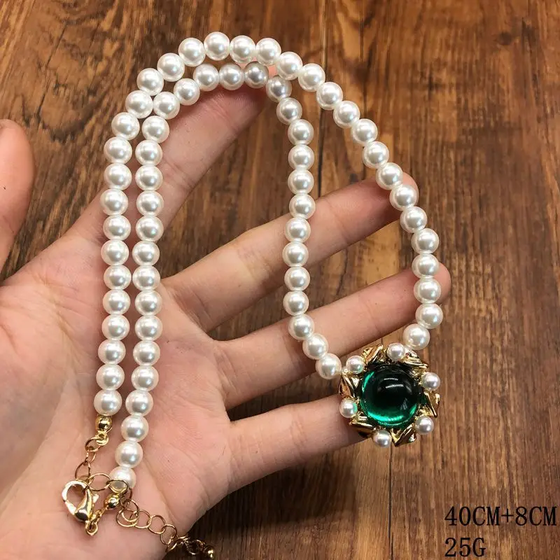 jewelry  жемчуг ожерелье versatile pearl beaded necklace green pendant earrings, jewelry simple