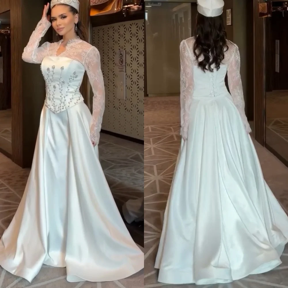 

Customized Elegant Charmeuse Pleat Sequined Pattern Straight V-neck Long Dresses Bespoke Occasion Pastrol Classic