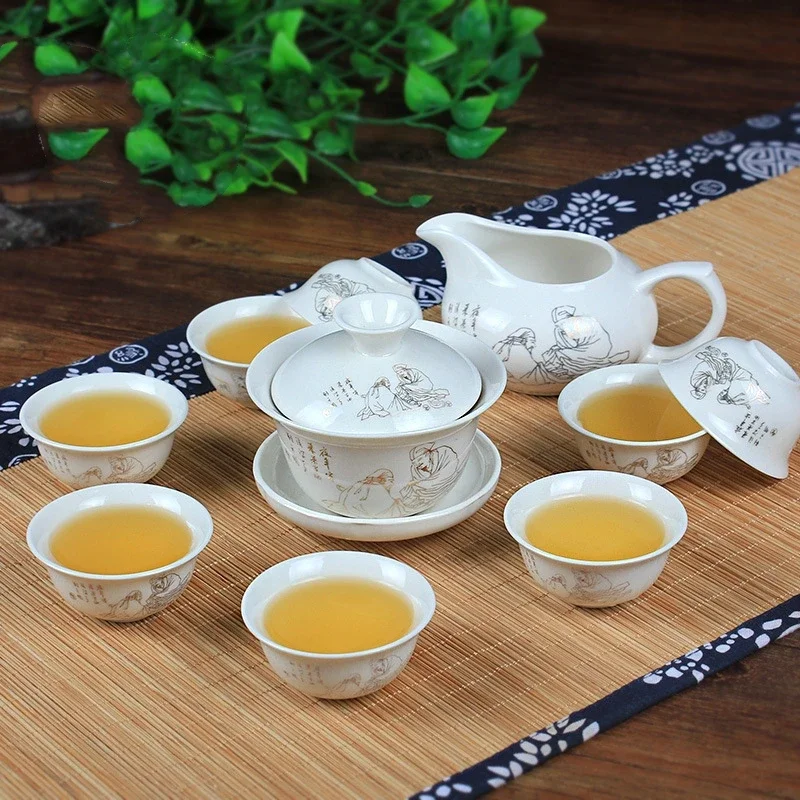 8 Cups Chinese Kung Fu Tea Set Ceramic Teapot Gaiwan Tea Cups Tea Tool