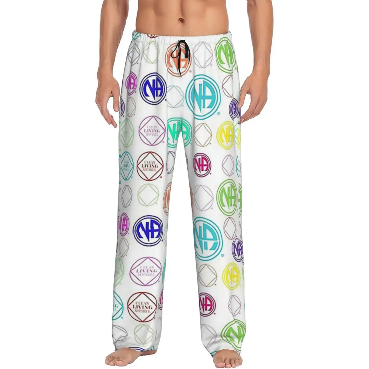Custom Colorful NA Symbols And Logos Narcotics Anonymous Gift Pajama Pants Men Sleepwear Sleep Lounge Bottoms with Pockets