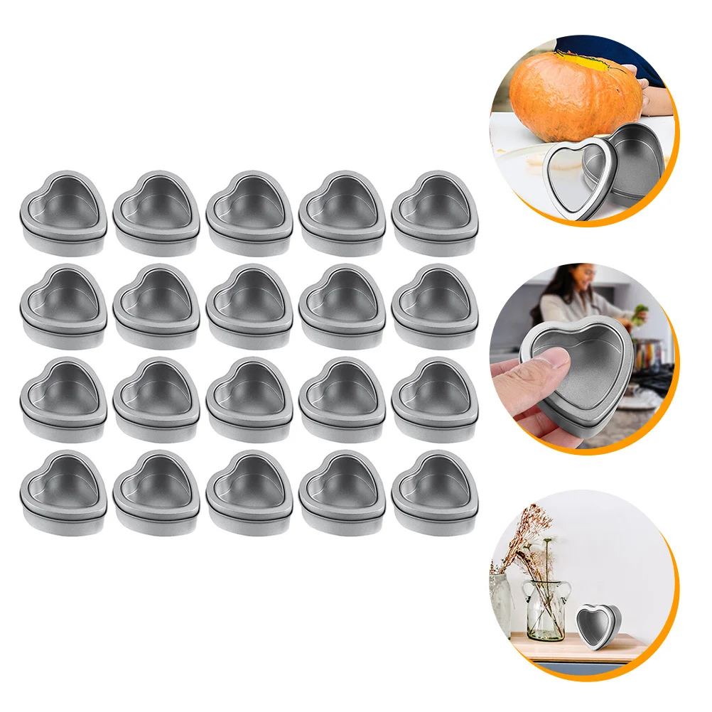 

20pcs Heart Shaped Tinplate Storage Box Transparent Window For Candy Tea Small Items Organizer Travel Desk Tin Can Container