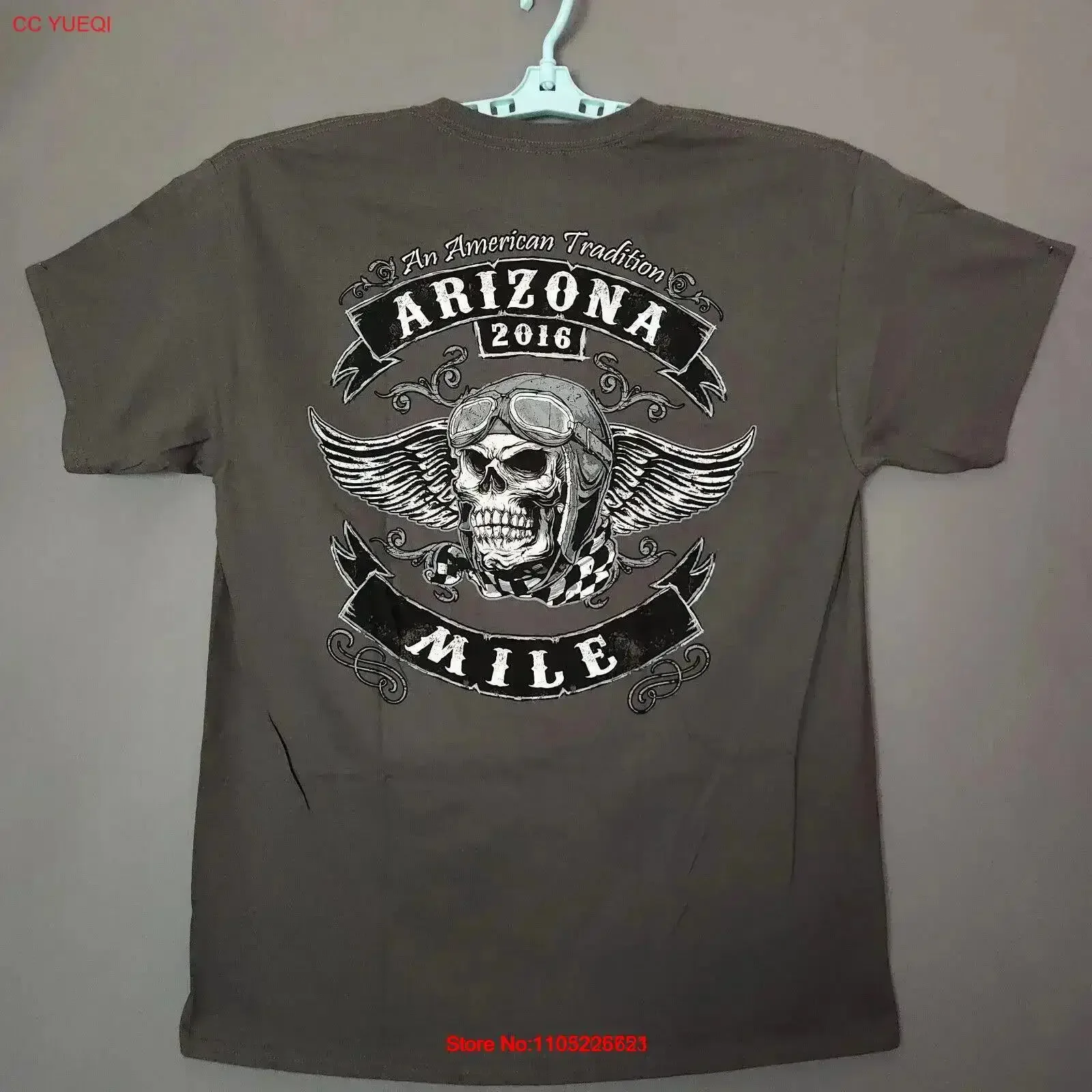 Arizona Mile Motorcycle Rally 2016 T Shirt Large Skull Wings Bike Deadstock NWOT vintage Washed Slightly Versatile Comfortable