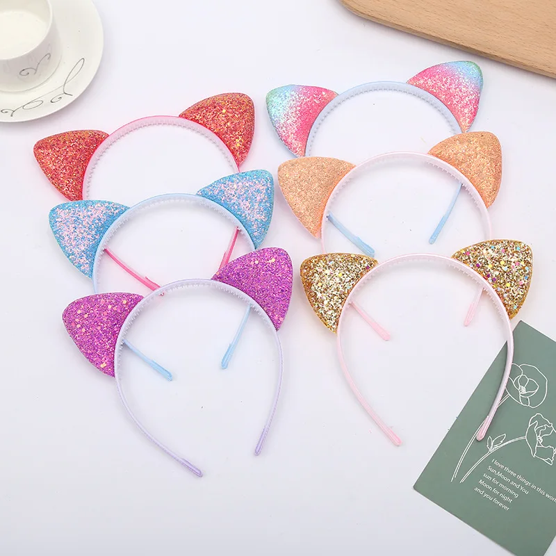 Cute Sparkling Kitty Ear Hairband Shiny Sequin Cat Hair Hoops For Women Girls Cosplay Party Hair Accessories Headband Gifts