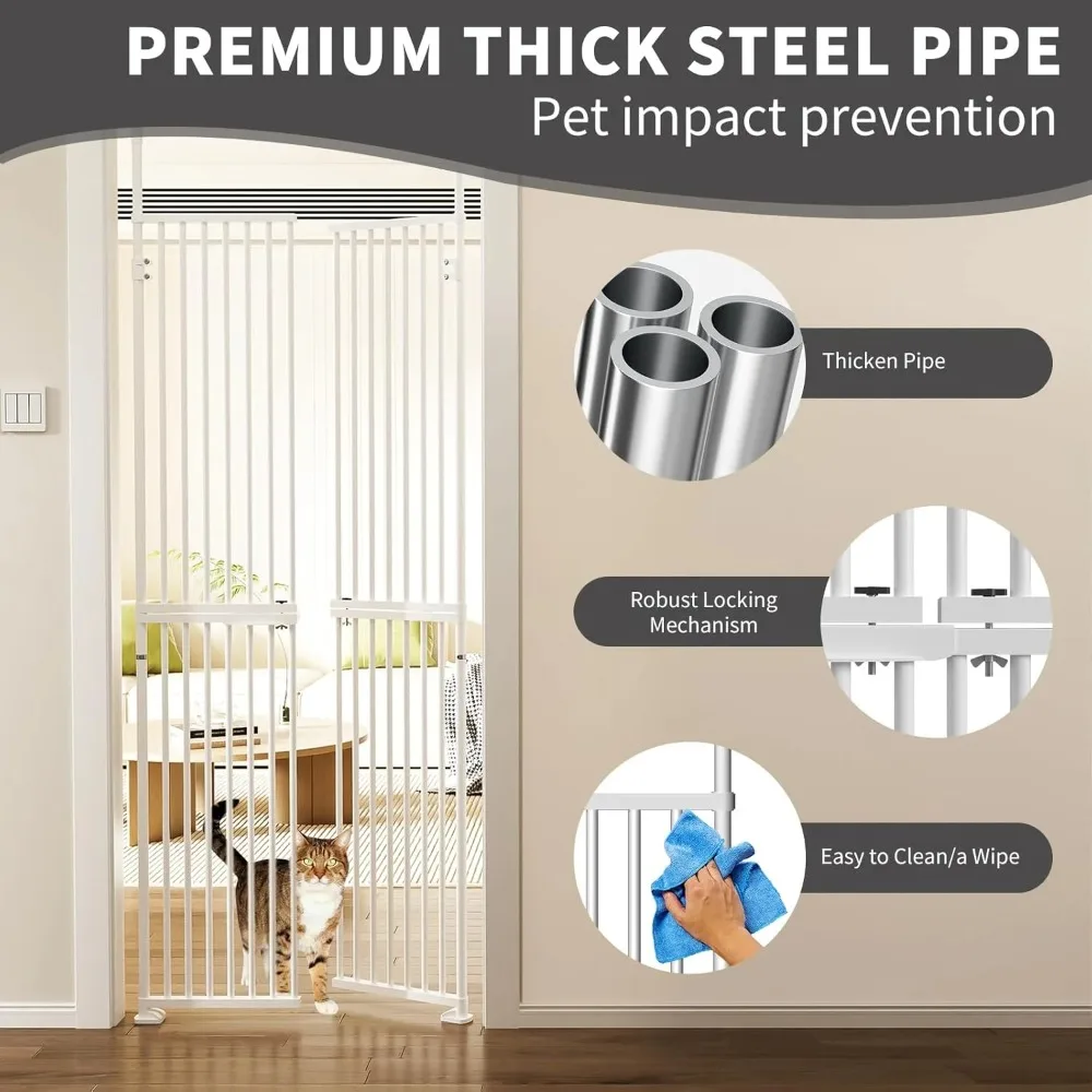 75 Inch Extra Tall Cat Pet Gate, Adjustable 33.4"-35.8" Wide, No Drilling Pressure Mounted, Walk Through Swing Safety Gate