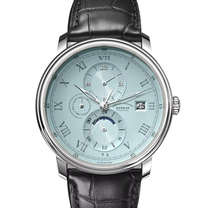 

BORMAN Men Automatic Watch 40mm Mechanical Wristwatch Sapphire Mirror Waterproof Multi-Dial Month Week Date 24 Hours