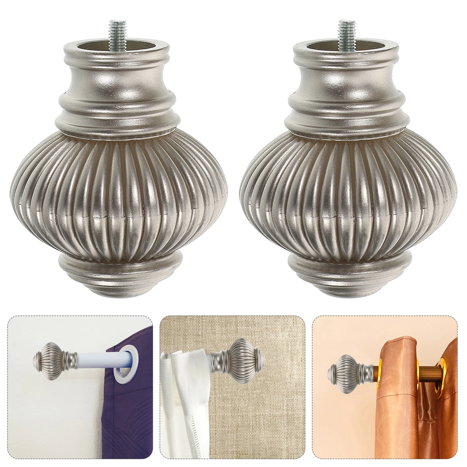 

2pcs Decorative Curtain Rod End Caps Elegant Finials For Home Office Plastic Window Rail Accessories Prevent Sliding