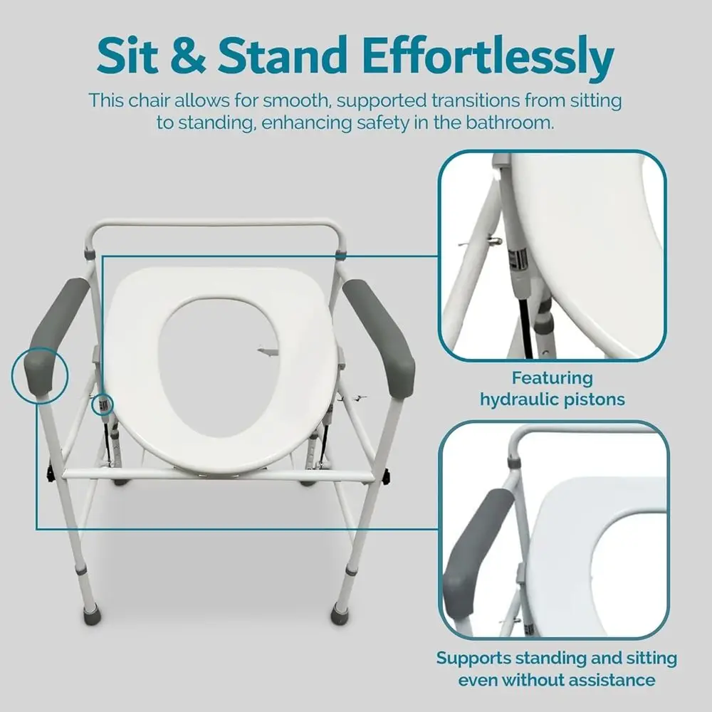 كرسي رفع المرحاض S3 المعتمد من إدارة FDA: يدعم ما يصل إلى 350 رطلًا، وتعديل سهل الارتفاع، ويقلل من مخاطر السقوط، وإعداد لمدة دقيقة واحدة