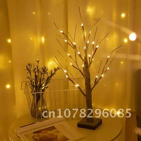 Battery Powered LED Birch Tree Light up Night Lamp Fairy Spirit Warm White Tabletop Light for Home Party Festival Holiday Decor