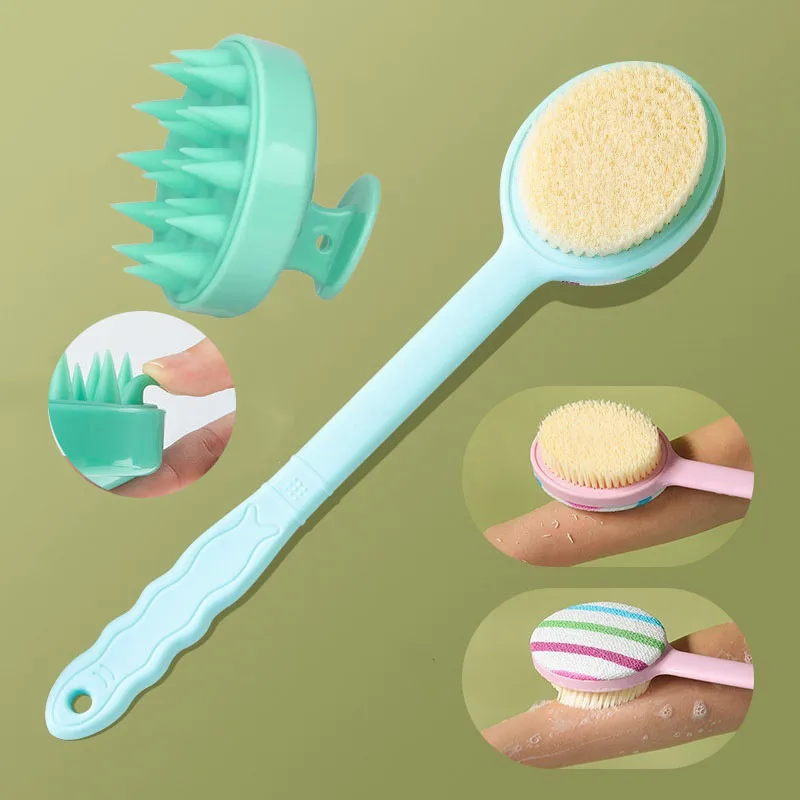 

Deep Clean Exfoliator Tool Long Handled Double-sided Bathing Brushes Soft Silicone Hair Washing Comb Back Scrubbing Shower Towel