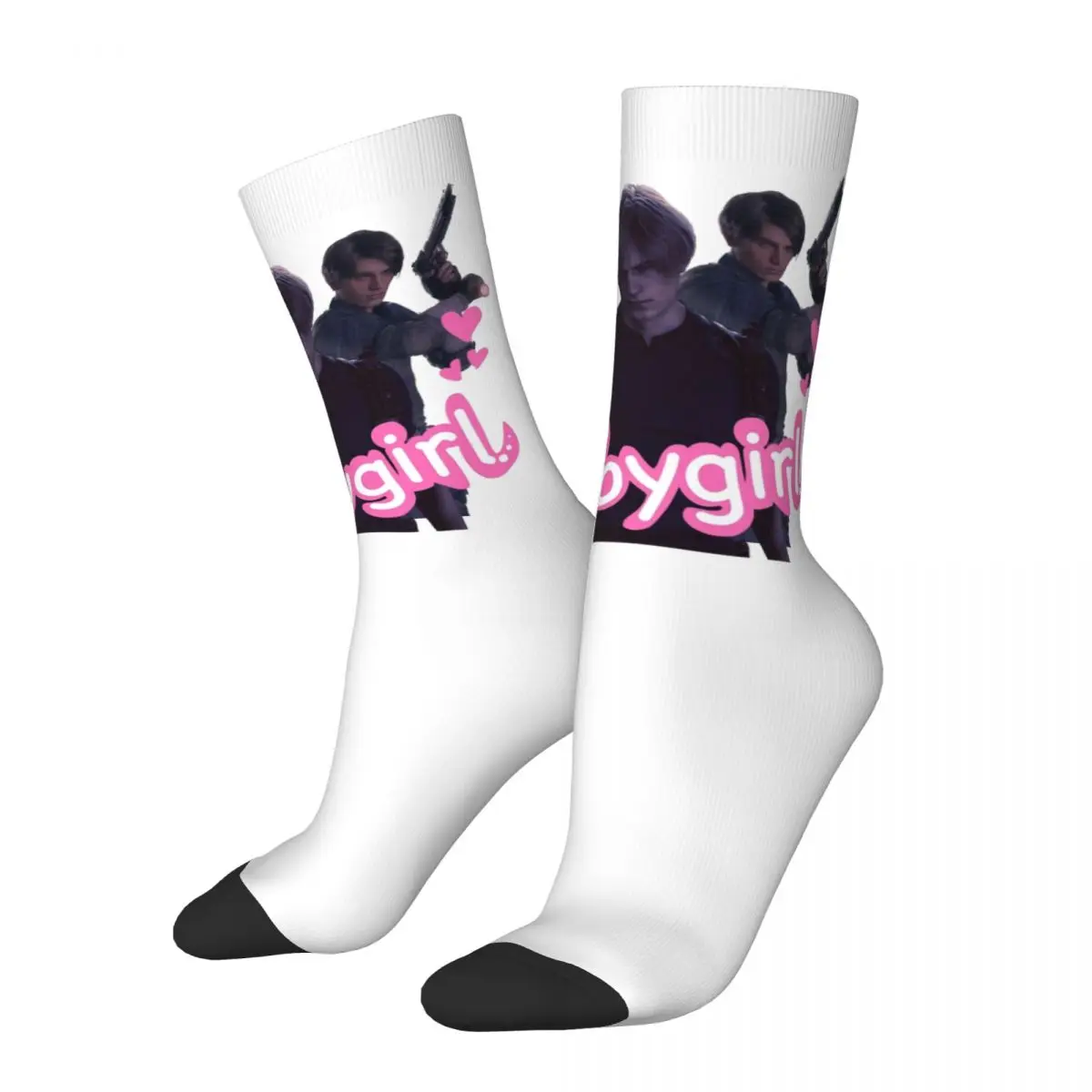 

Crazy Design Leon Kennedy Babygirl Basketball Socks Polyester Middle Tube Socks for Women Men Non-slip