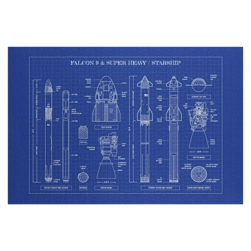 

SPACEX: Falcon 9 & Super Heavy / Starship (Blueprint) Jigsaw Puzzle Anime Customizeds For Kids Puzzle