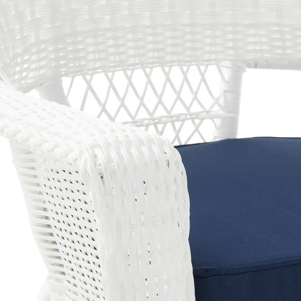 Silla de mimbre con cojín azul, muebles de Patio, Juego de 2 blancos para exteriores