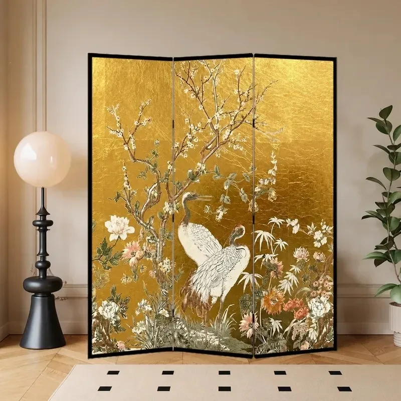French Medieval Style Flower and Bird Screen Partition Movable Folding Room Divider for Living Room Office Entrance Bedroom