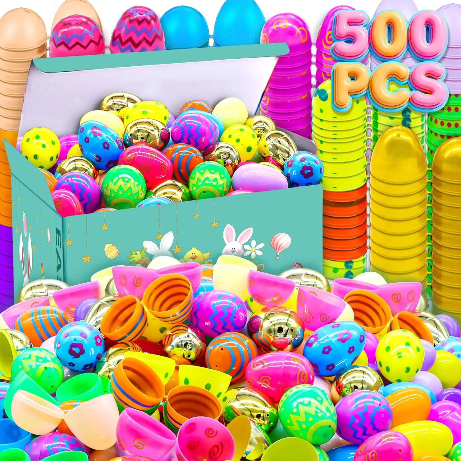 

500 шт. пластиковых пасхальных яиц для наполнения оптом с 20 золотыми яйцами, идеально подходят для пасхального поиска и украшения вечеринок