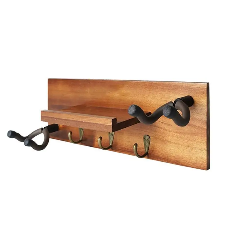 A51Q-Guitar Wall Mount System With Rotatable Hook, Wood Hanger Featuring Shelf And Pick Holder- Wall Stand Rack For Acoustic Gui