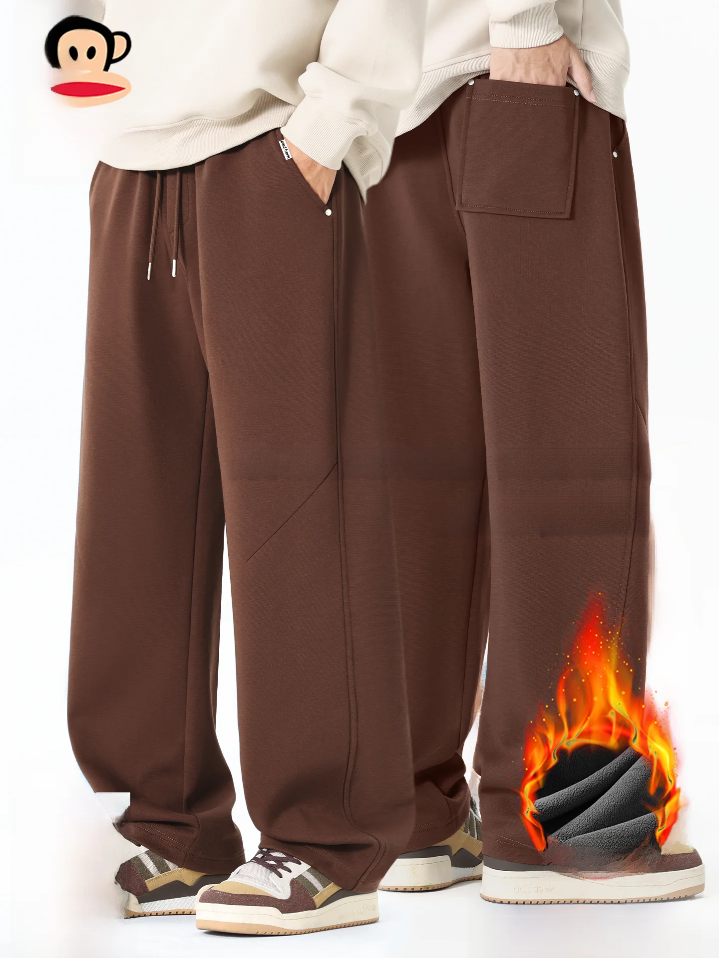 

Мужские зимние повседневные брюки на флисовой подкладке в американском стиле, свободного кроя, с эластичным поясом, из смесового хлопка и полиэстера