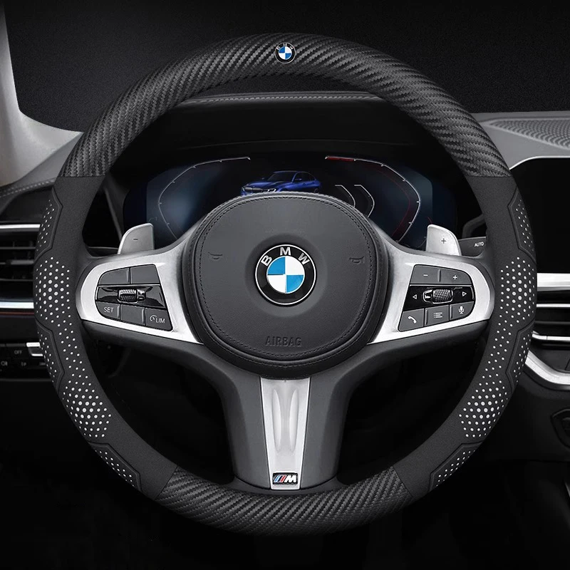 

For BMW M E36 E39 E46 E60 E70 E87 E90 X1 X3 X4 X5 X7 F25 F15 F10 F20 F25 F30 G05 Car Carbon Fiber Suede Car Steering Wheel Cover