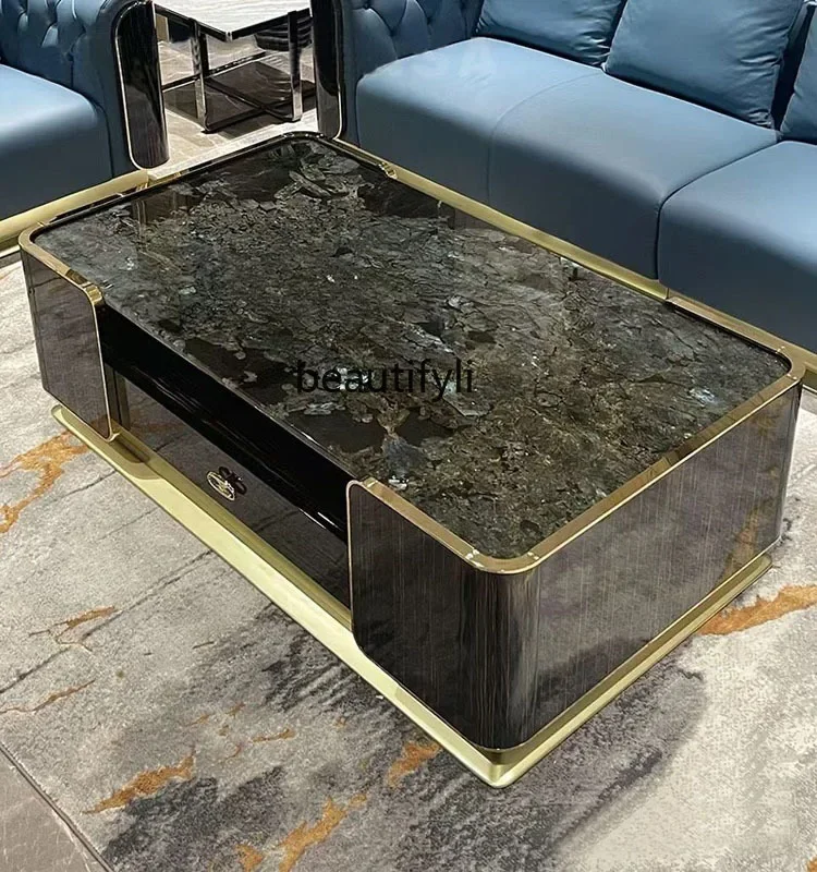 

Italian Mild Luxury Marble Coffee Table Living Room Villa Large and Small Apartment Type Luxury Stone Rectangular Solid Wood