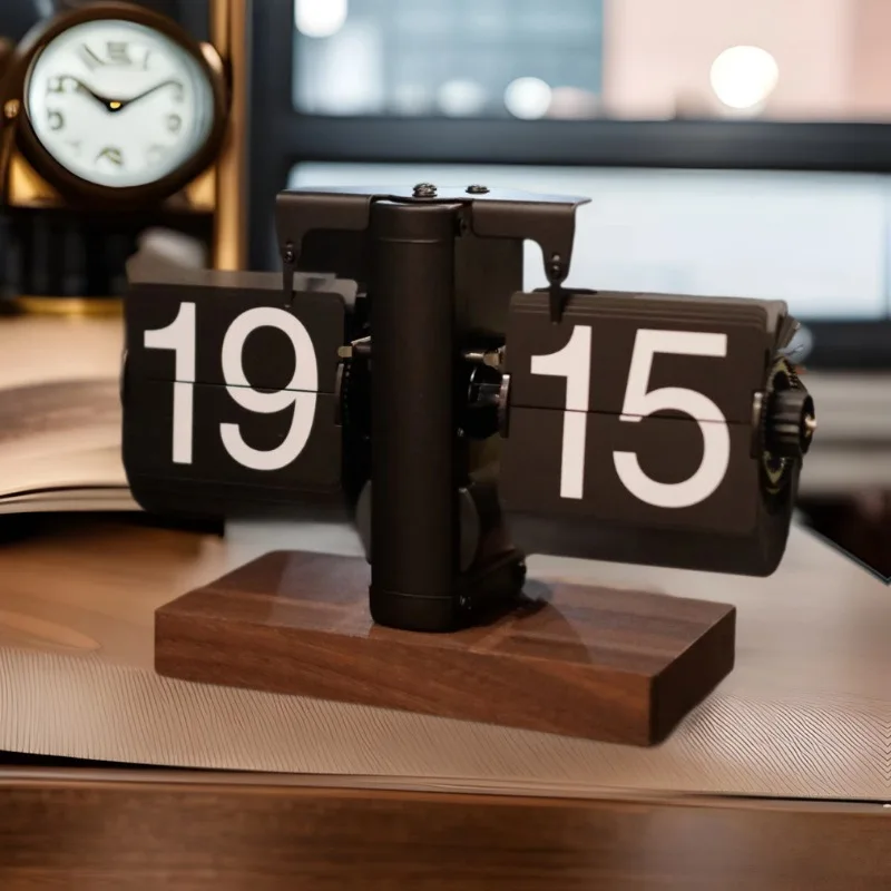 Creative Simple Automatic Flip Clock Vintage Living Room Desktop Decoration Home Digital Mechanical Desk Clock