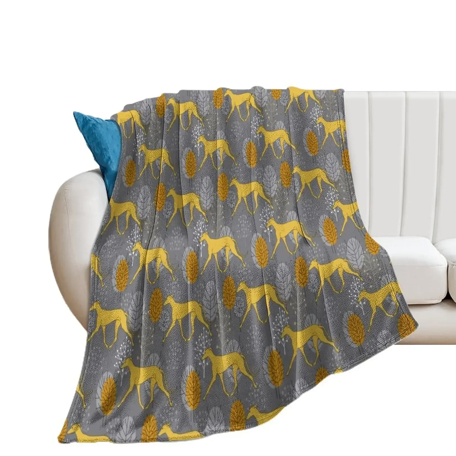 

Trotting yellow galgos Throw Blanket Bed covers Winter beds Blankets