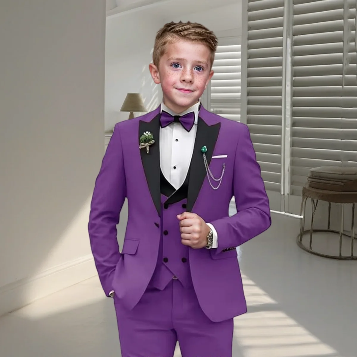 24h Ship Boy\'s Formal 4-piece Suit Set Including Blazer Vest Pants Bow-tie Smart Kids Tuxedo Suits Dress Wedding Ring Bearer