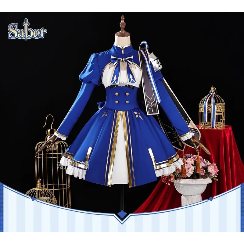 2025 22 هونكاي ستار السكك الحديدية X FGO صابر تأثيري حلي الأزرق تنورة علوية أغطية الرأس القوس مجموعة النساء الفتيات الرجال اتفاقية حفلة كوميدية Outf