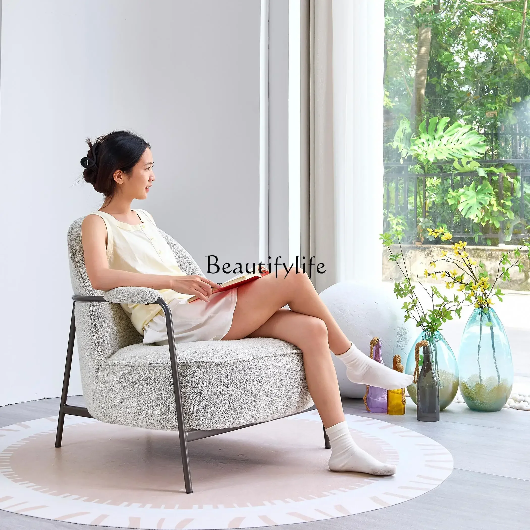 Single leisure living room single chair cotton and linen sofa lying down skin-friendly and smooth armchair