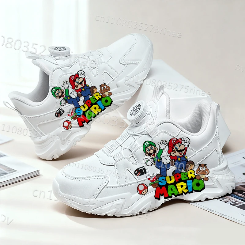 

2026 Mario Hot Selling Kids Shoes Genuine Leather Comfortable Fashion Breathable Rotating Button Design Sneaker Boys Girls