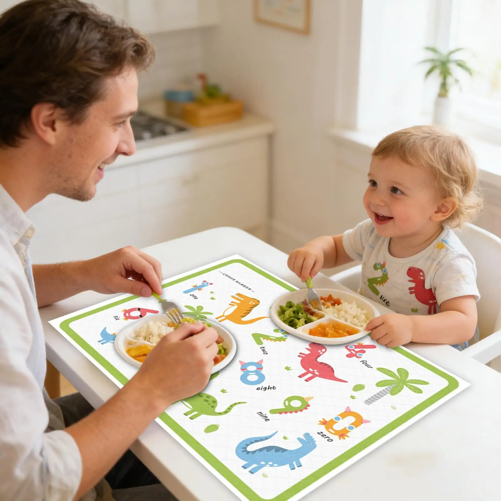 Table Mats For Kids 20 Pieces Sticky Pad 11.8x16.5 Inch Non-Slip Dinosaur Pattern Table Mats For Restaurant Travel Eating Picnic