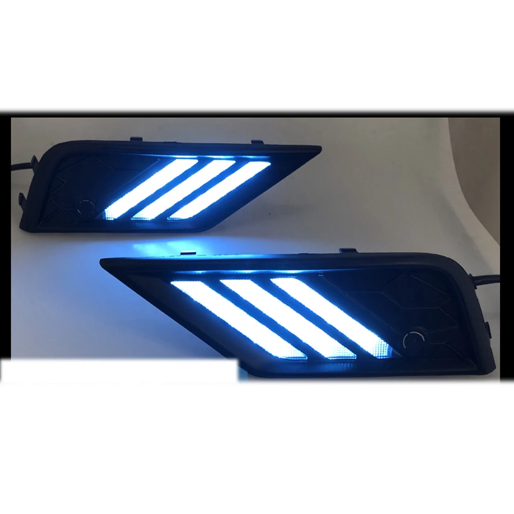 2PCS Front LED Daytime Running Light Fog Lamp DRL With Turn Signal White Yellow Blue For VW Volkswagen Tiguan 2017 2018 2019